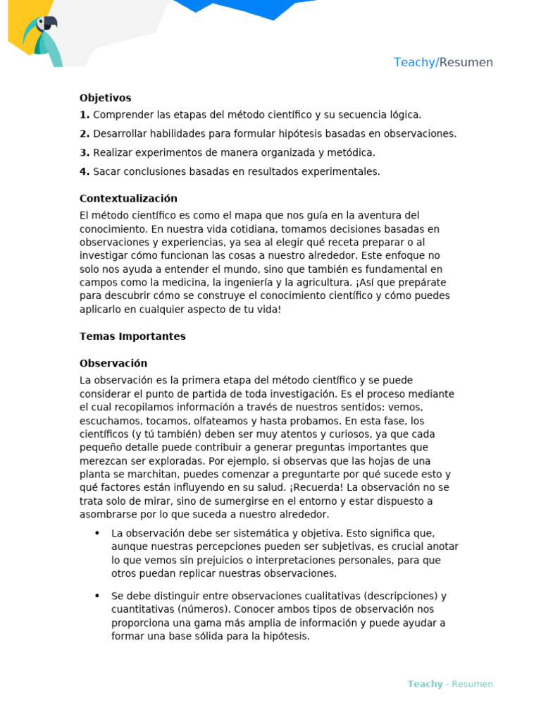 Etapas del Método Científico | PDF | Hipótesis | Experimentar