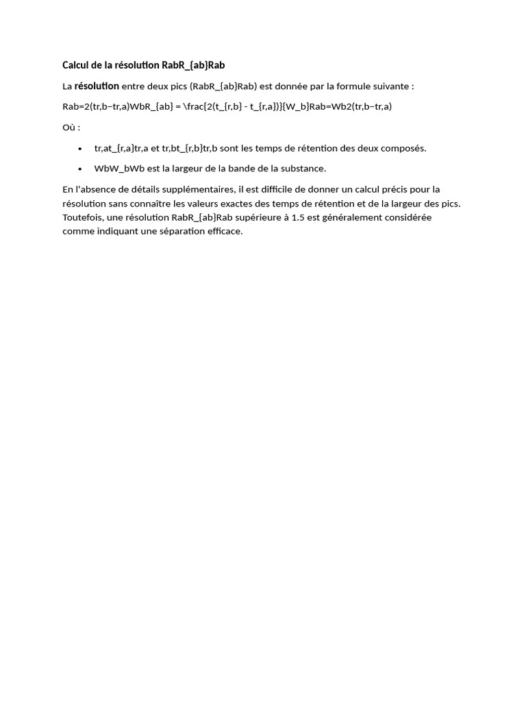 Calcul de la résolution chromatographique | PDF