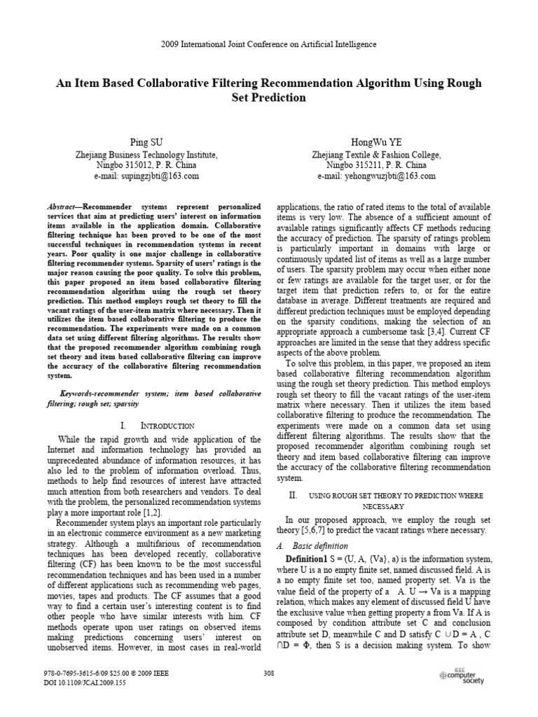 An Item Based Collaborative Filtering Recommendation Algorithm Using ...