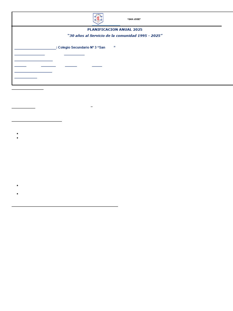Planificación Anual 2025 Colegio San José | PDF | Plan de estudios ...