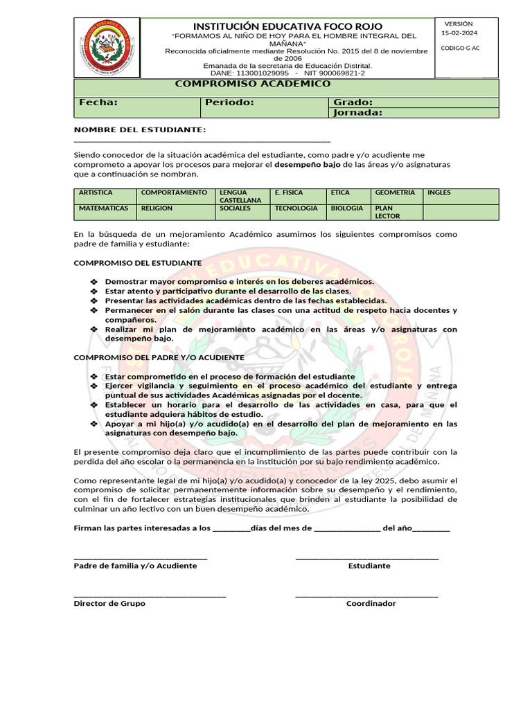 Compromisos Académicos Estudiantiles | PDF
