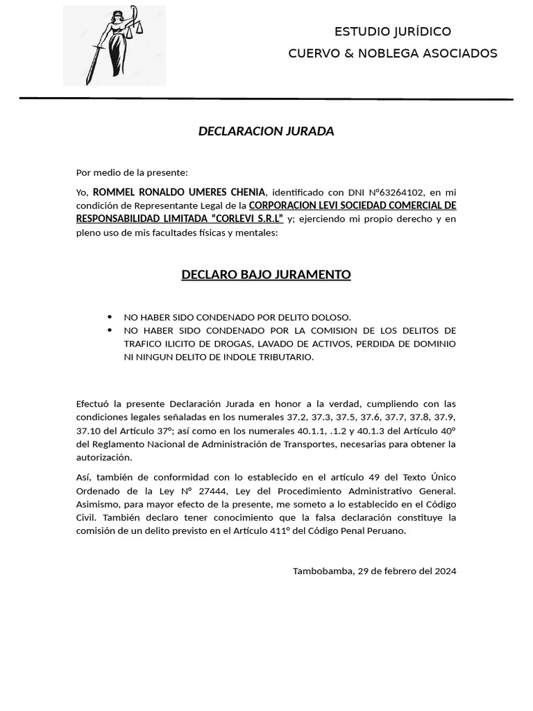Declaración Jurada de No Condena | PDF