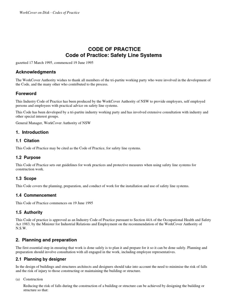 Safety Line Systems Code of Practice | PDF | Occupational Safety And ...