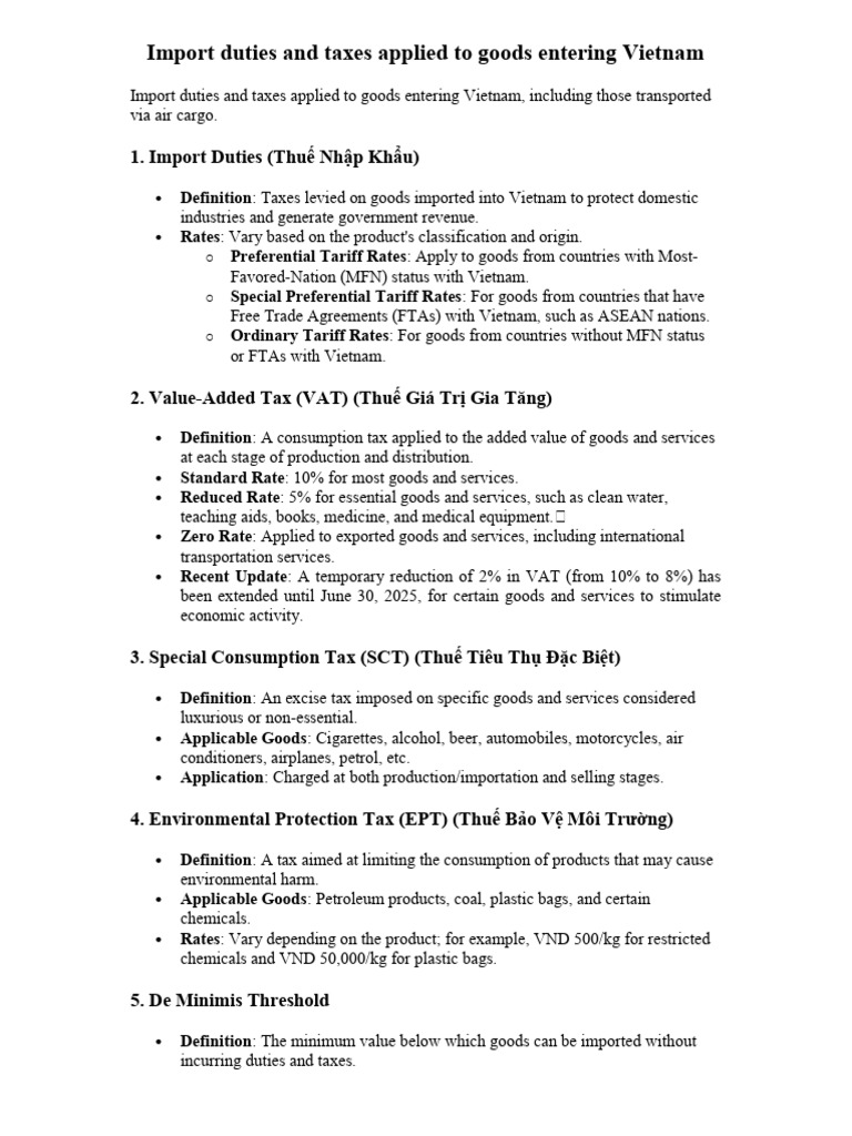 Vietnam Import Duties and Taxes Overview | PDF | Taxes | Value Added Tax