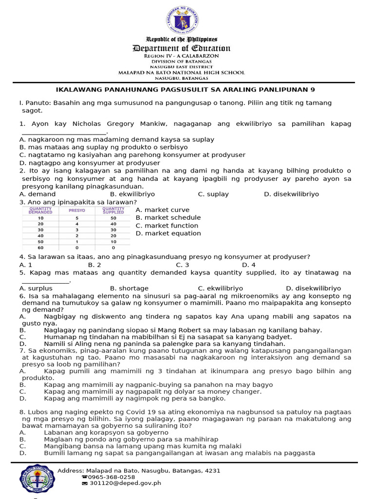 Long Test in AP 9 Q2 | PDF