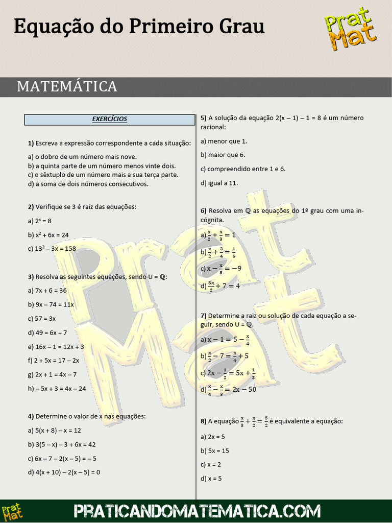 Exercícios de Equações do 1º Grau | PDF | Equações | Fahrenheit