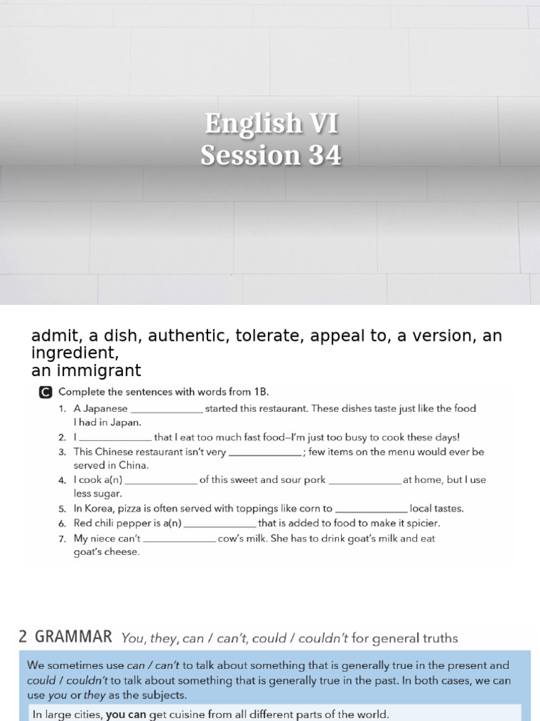 English VI: Session 34 Vocabulary Guide | PDF