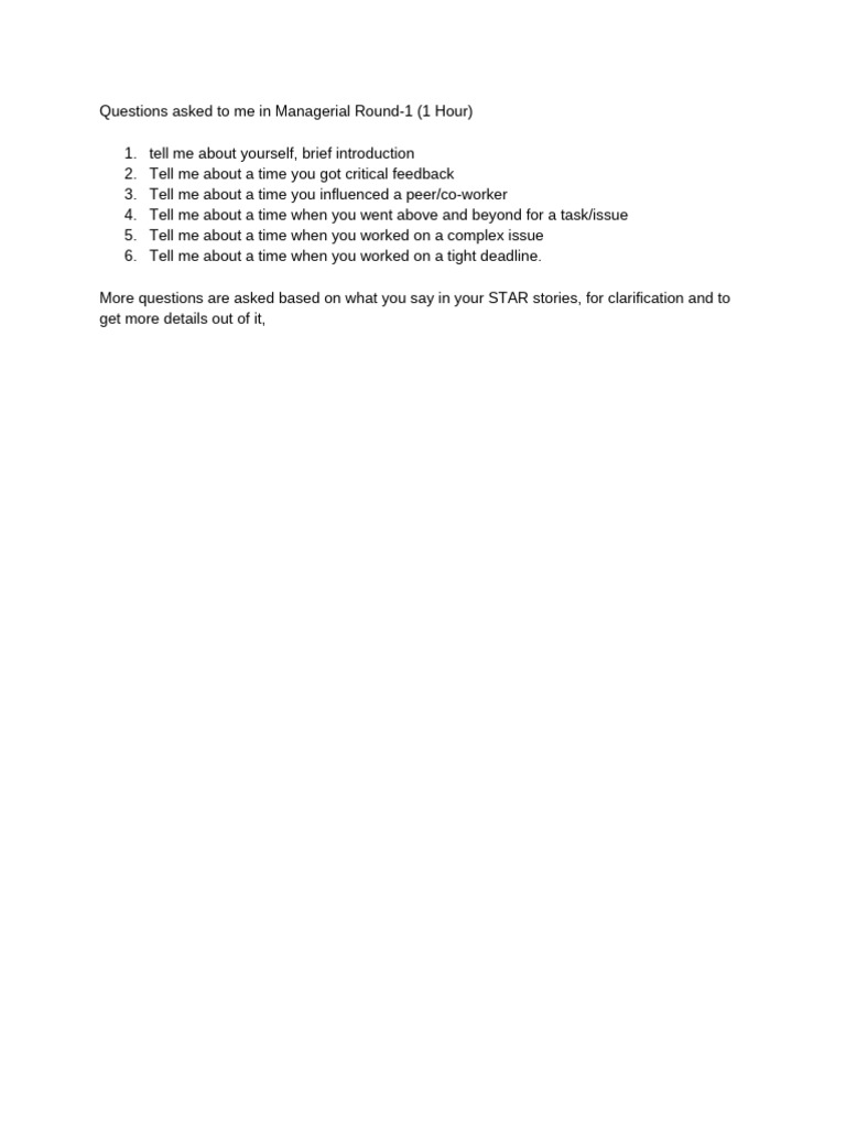 Managerial Round 1 Interview Questions | PDF