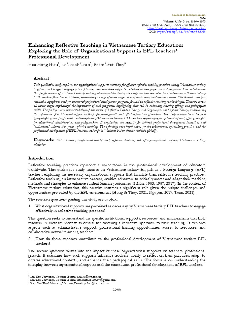 V3. Enhancing - Reflective - Teaching - in - Vietnamese - Tertia | PDF ...