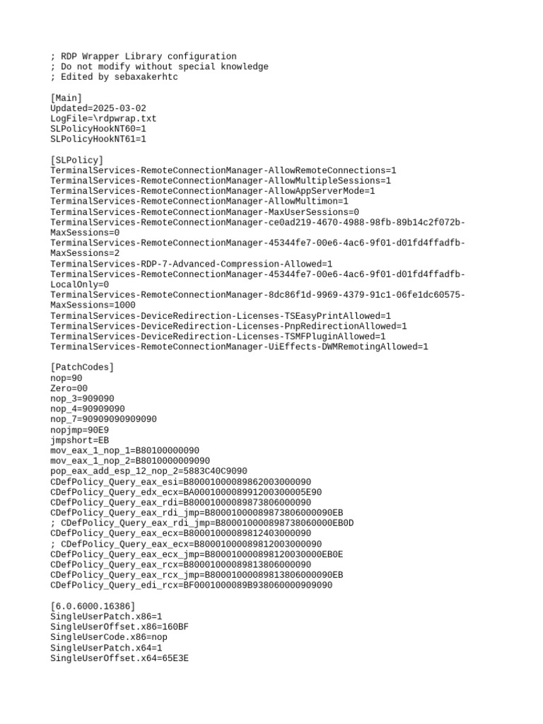 Rdpwrap Ini | PDF | Microsoft Windows