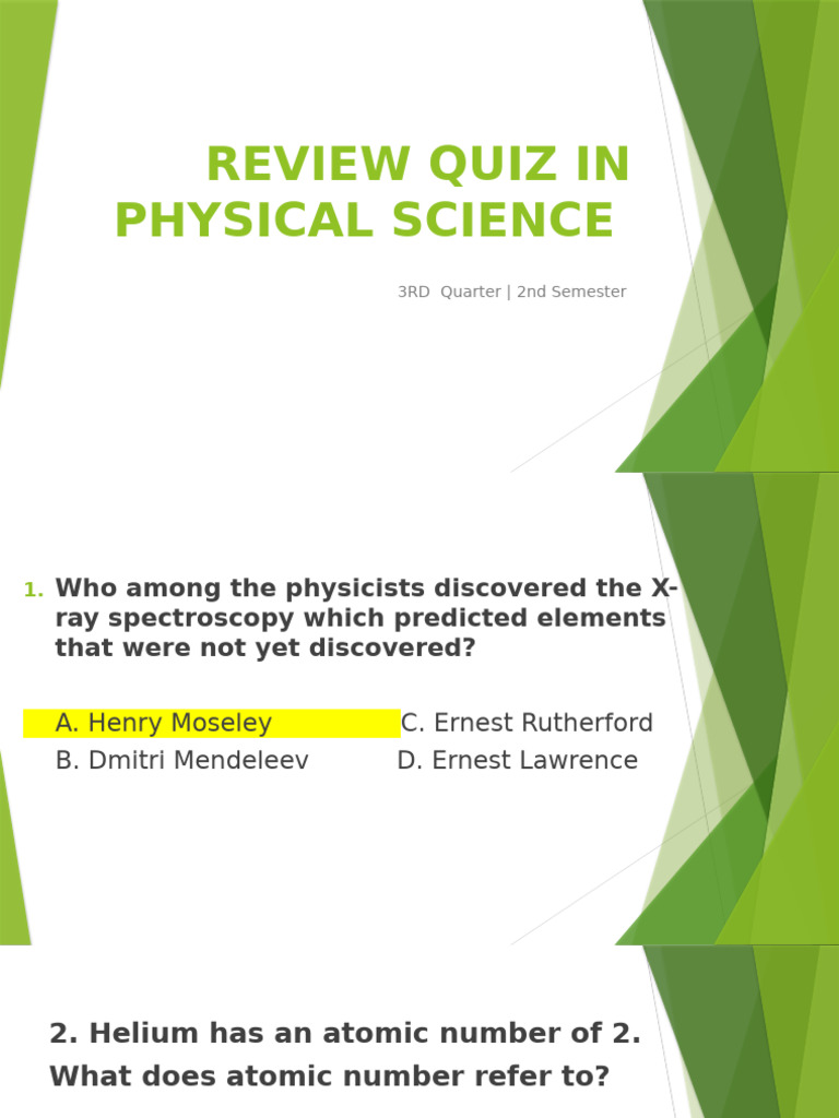 Physical Science Review Quiz: 3rd Quarter | PDF | Chemical Polarity ...