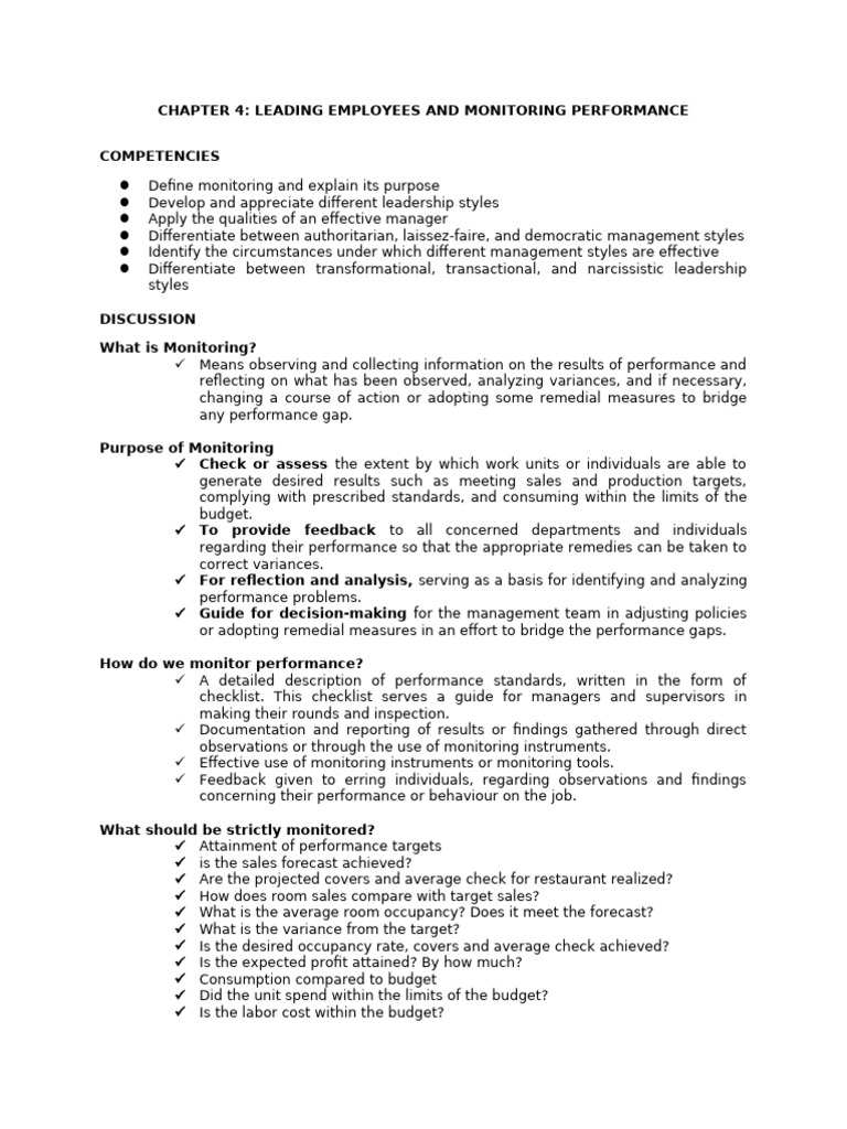 Chapter 4 Leading Employees Monitoring Performance - 033538 | PDF ...