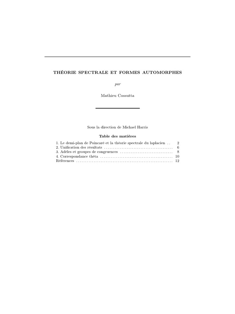 Théorie Spectrale et Formes Automorphes | PDF | Groupe (Mathématiques ...