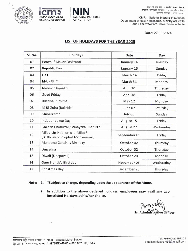 List of Holidays 2025 | PDF
