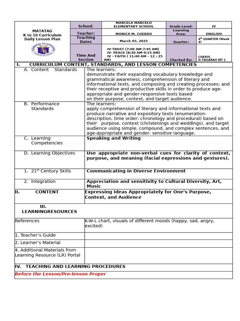 Quarter 2 English Week 3 Day 3 | PDF | Nonverbal Communication ...