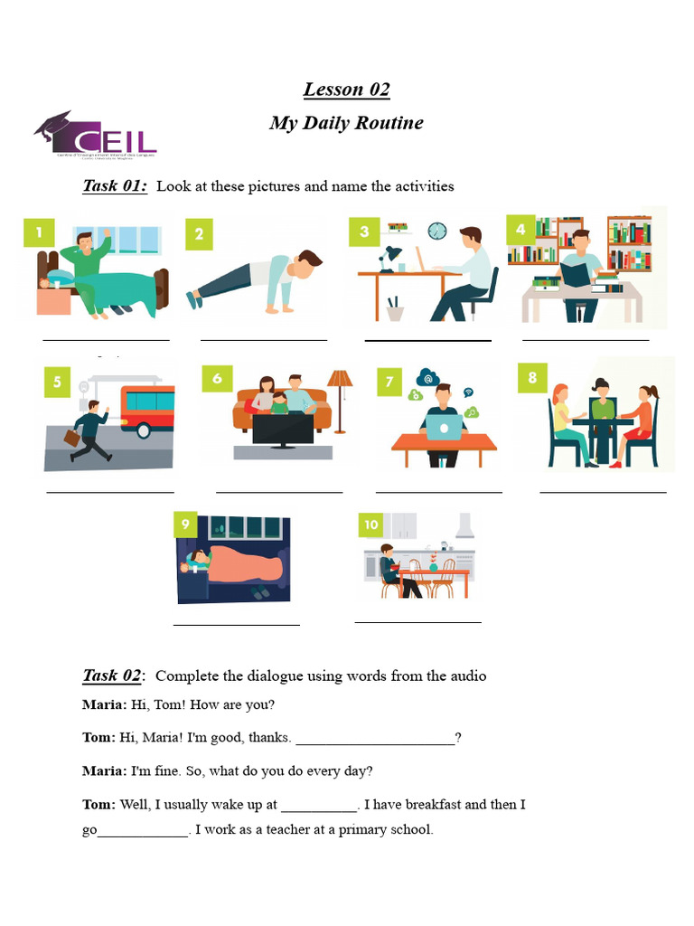Daily Routine Activities for Teachers | PDF | Syntax | Grammar
