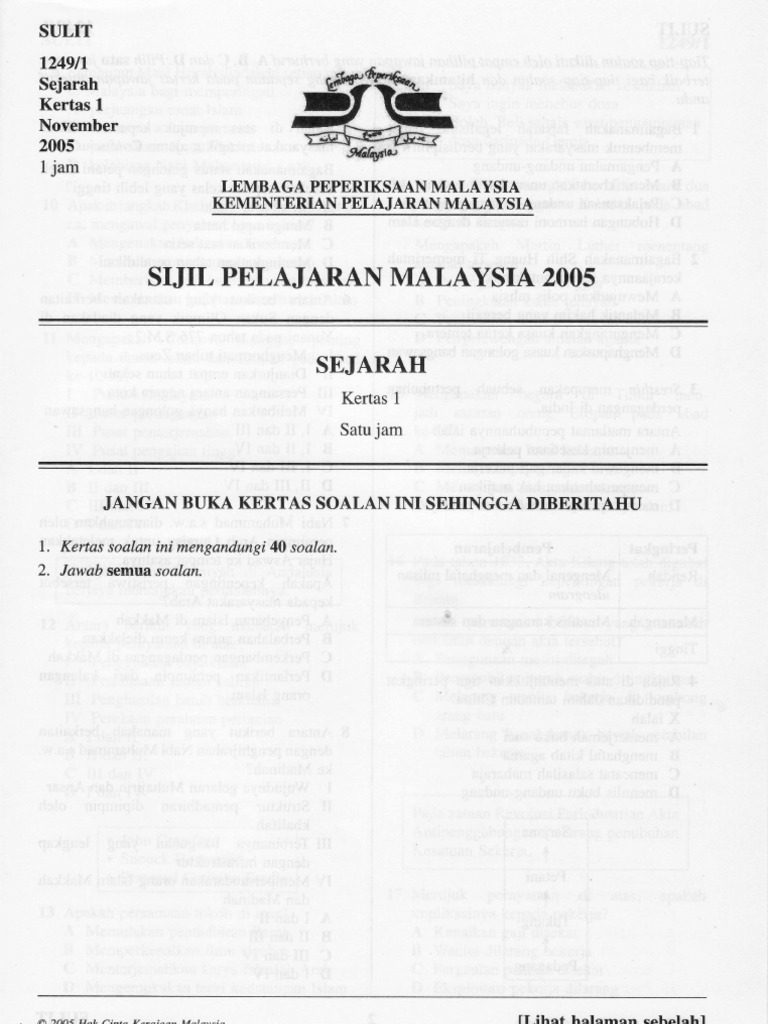 Spm 1249 2005 Sejarah k1k2 Bjwp Spm 1249 2005 Sejarah k1k2 Bjwp