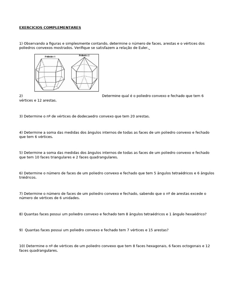 Exercícios sobre Poliedros Convexos | PDF | Vértice (Geometria) | Tetraedro