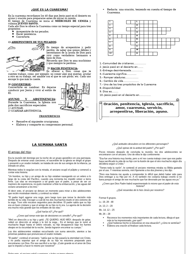 Cuaresma y Semana Santa: Reflexiones y Actividades | PDF | Pascua de ...