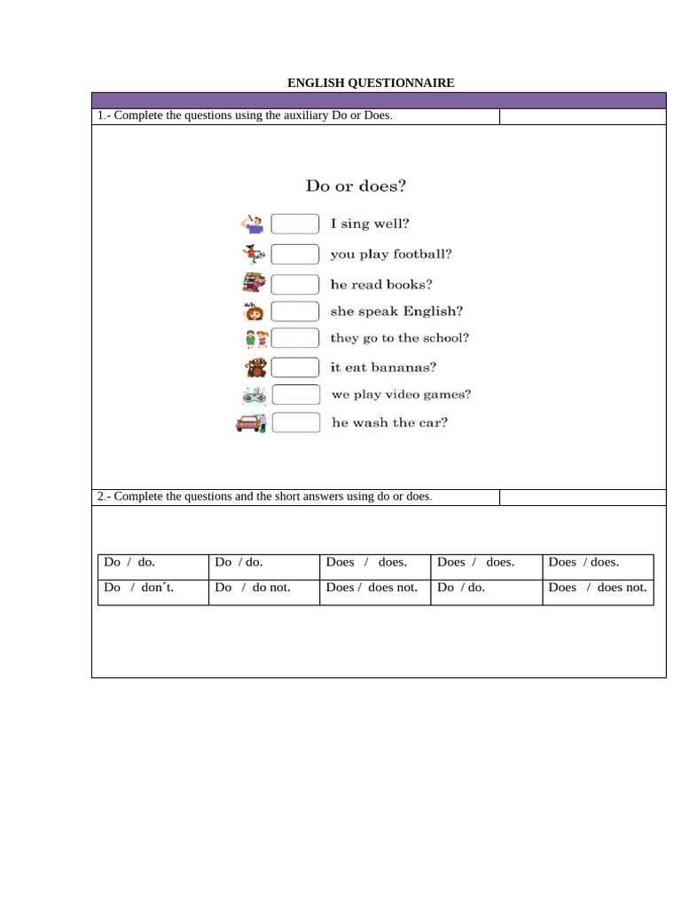 English Questionnaire for Beginners | PDF