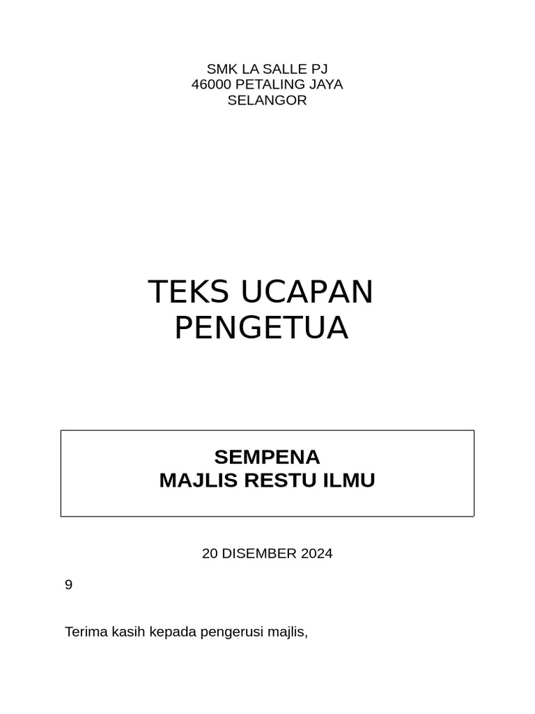 Ucapan Pengetua Majlis Restu Ilmu SPM | PDF
