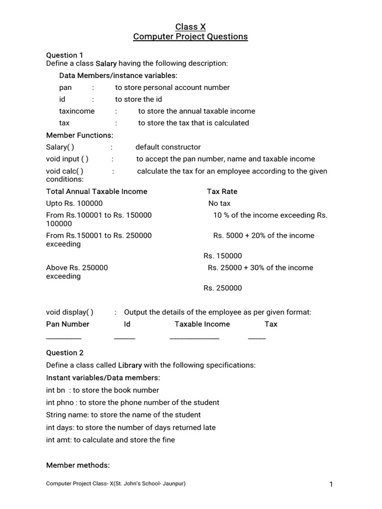 Class X Computer Project Guidelines | PDF