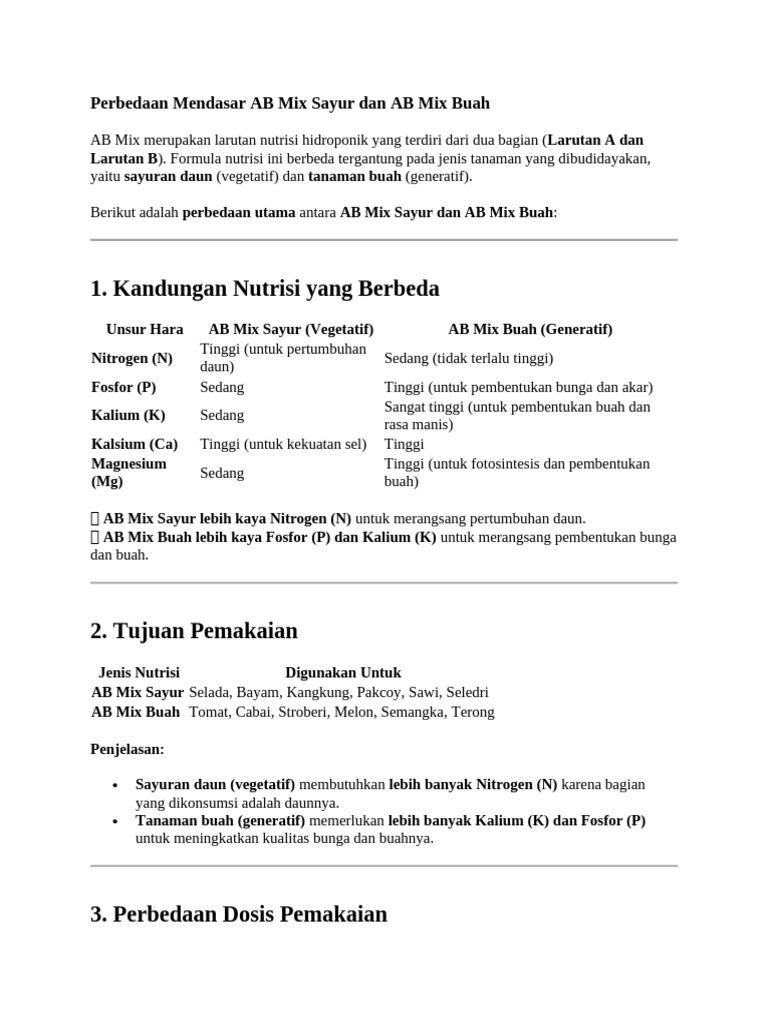 Perbedaan AB Mix Sayur dan Buah | PDF
