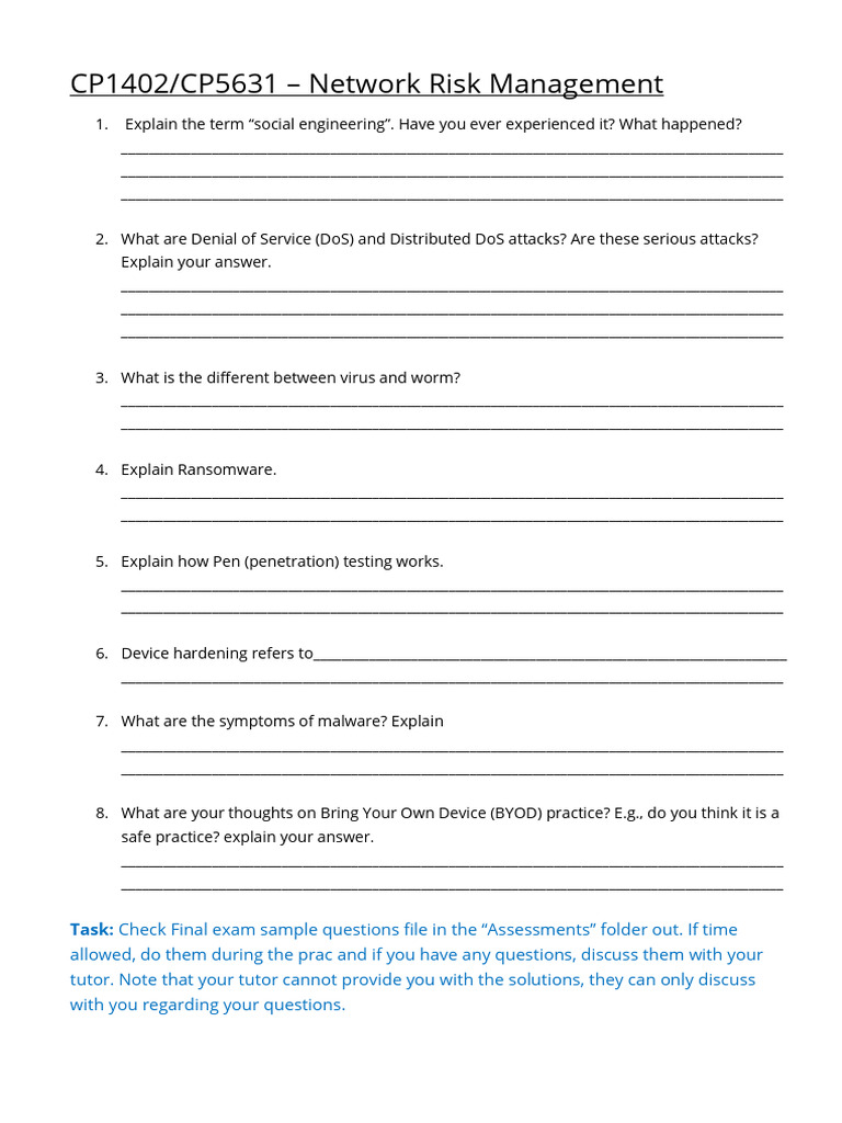 CP1402 - CP5631 Week 10 Prac - Network Risk Management | PDF | Denial ...