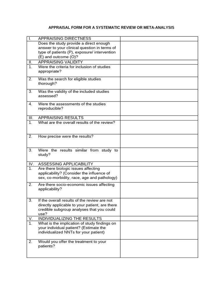 Systematic Review Appraisal Checklist | PDF