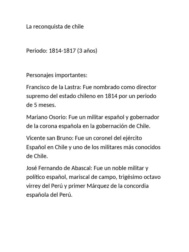Reconquista de Chile: 1814-1817 y sus líderes | PDF