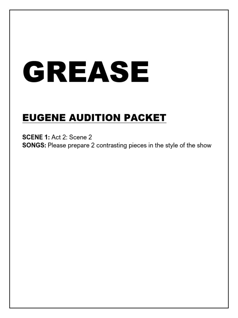 Eugene Audition Packet for Grease | PDF
