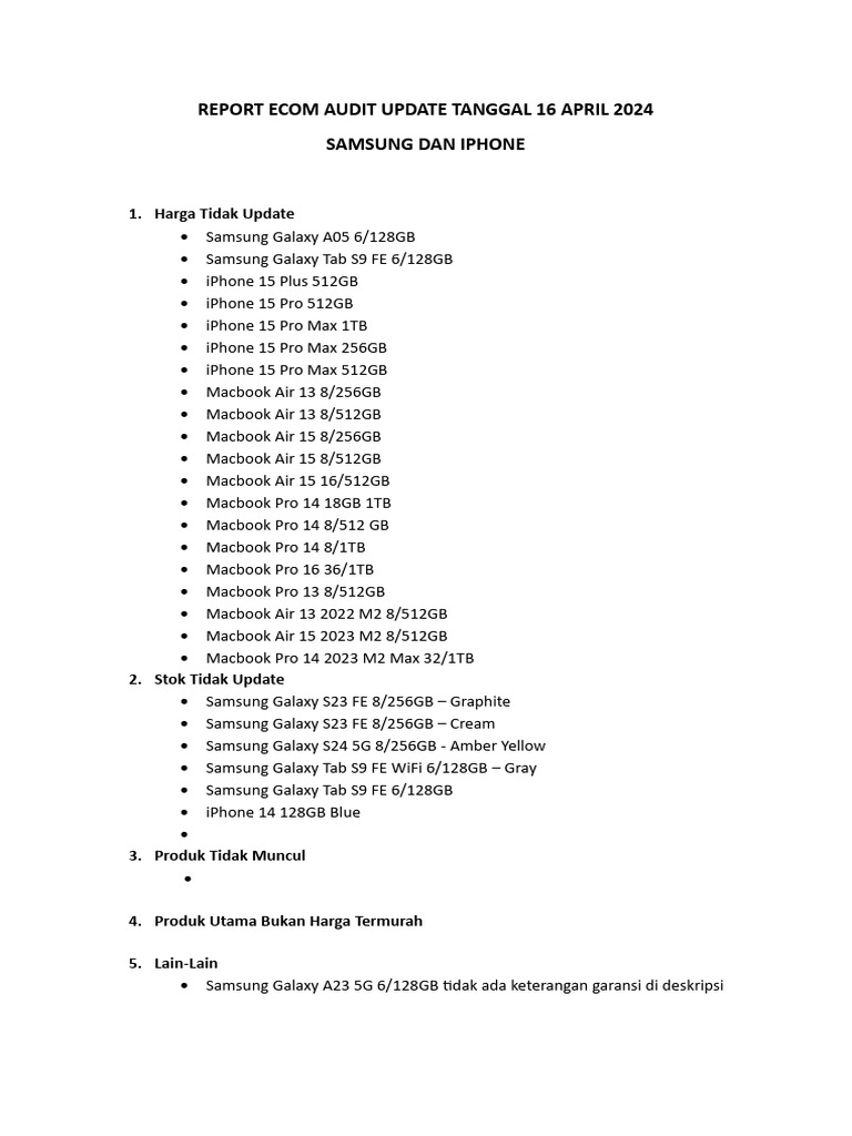 Ecom Audit Update: Samsung & iPhone Prices | PDF