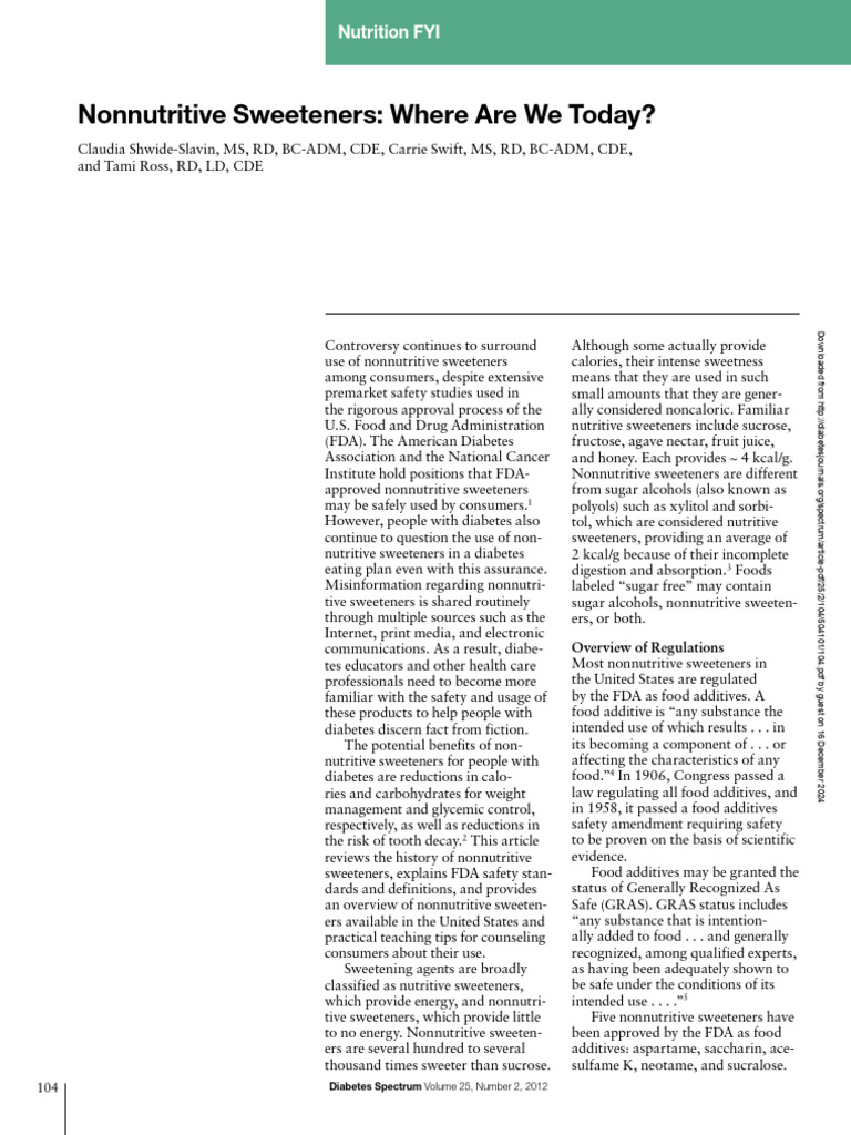 Nonnutritive Sweeteners for Diabetes | PDF | Sugar Substitute | Fat