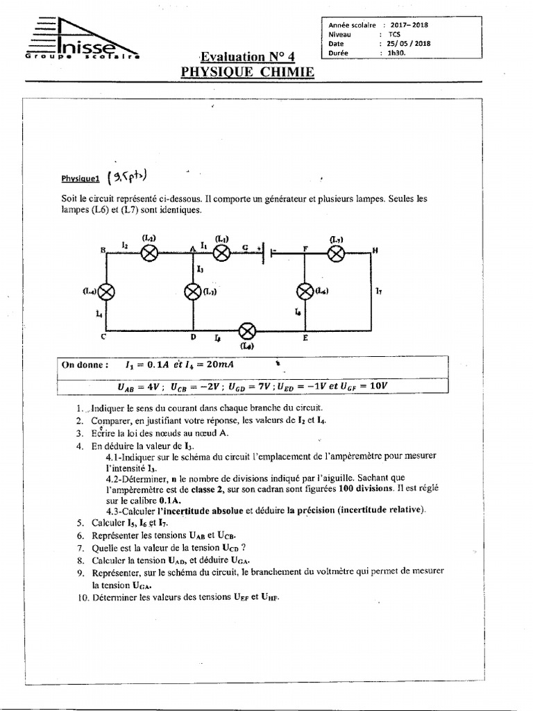 Devoir 3 Modele 2 Physique Chimie TC Semestre 2 1 - 240430 - 110710 | PDF