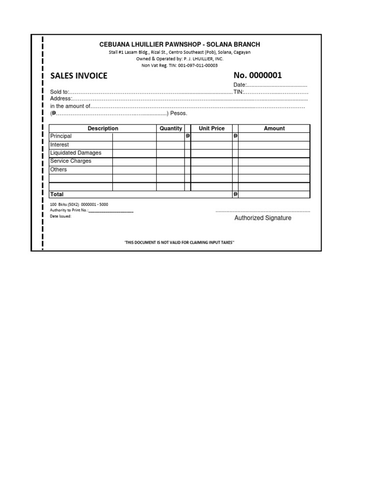 Cebuana Lhuillier Sales Invoice Template | PDF | Currency | Economy Of ...
