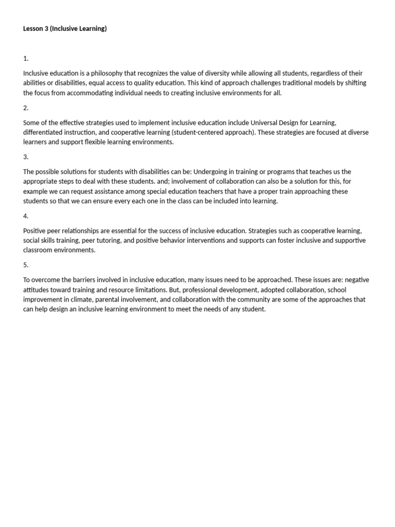 Strategies for Inclusive Education | PDF