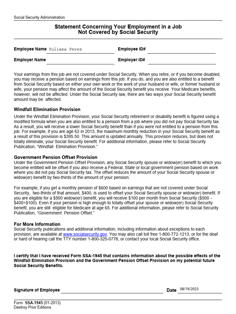 Statement Concerning Your Employment in a Job__ | PDF | Social Security ...