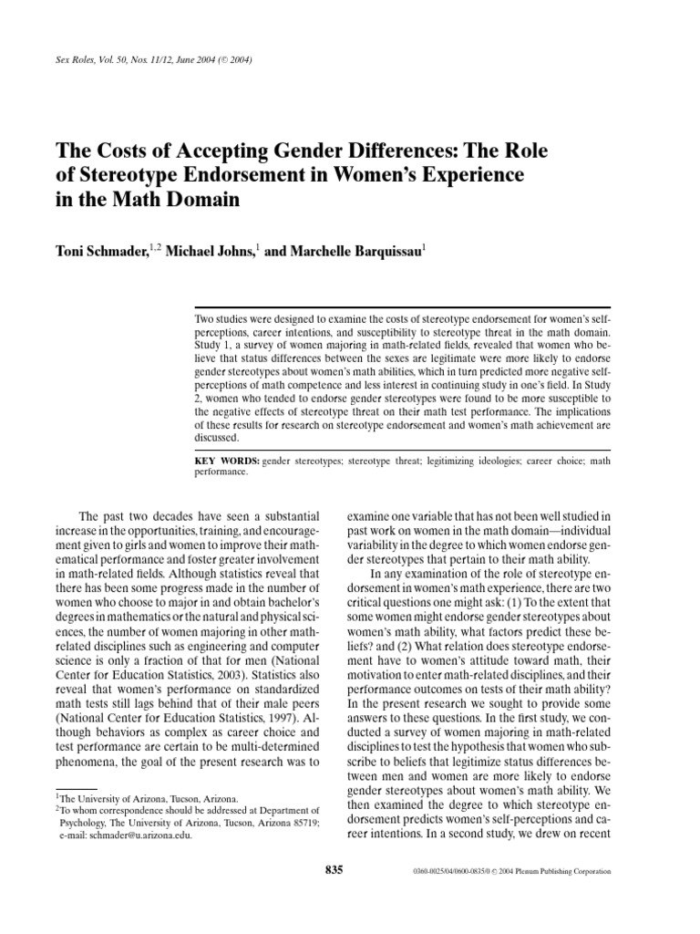 Gender Stereotypes and Women's Math Performance | PDF | Stereotypes ...