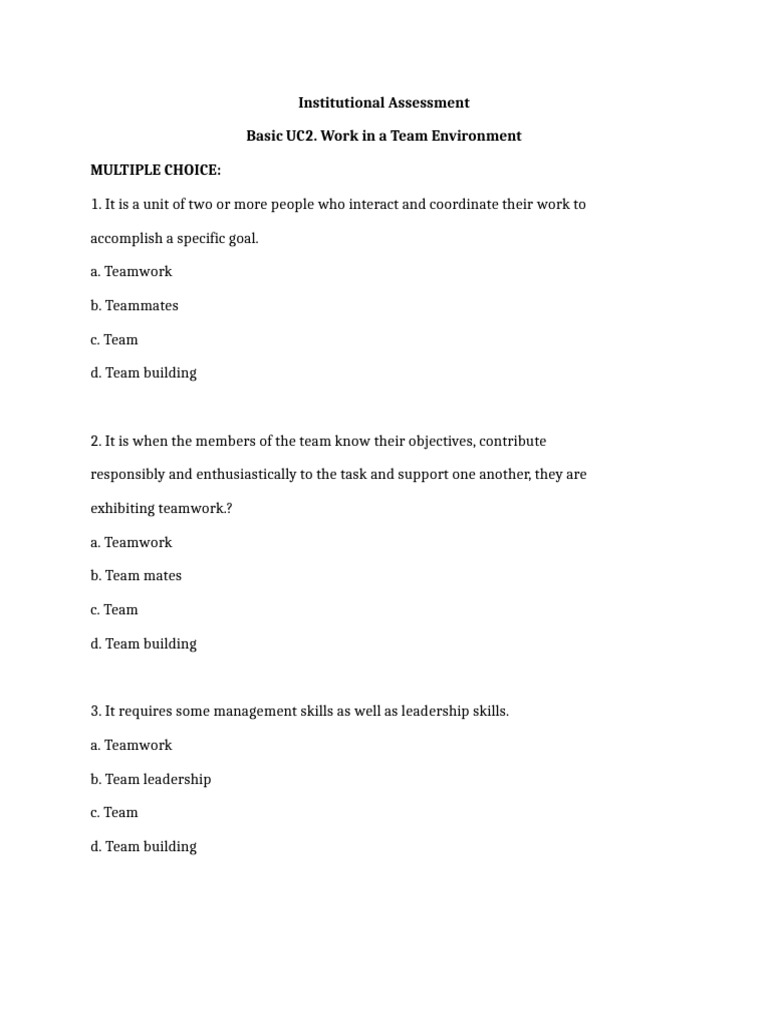 Institutional Assessment Basic UC2. Work in A Tam Environment | PDF