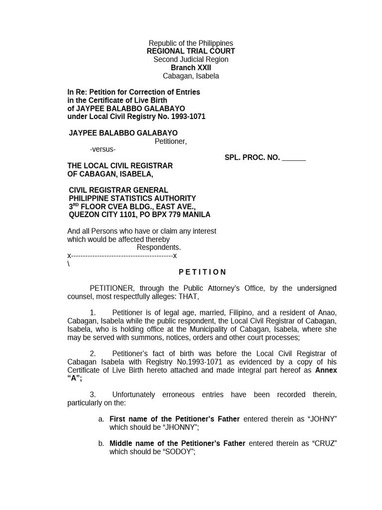 Petition to Correct Birth Certificate Errors | PDF | Public Law ...