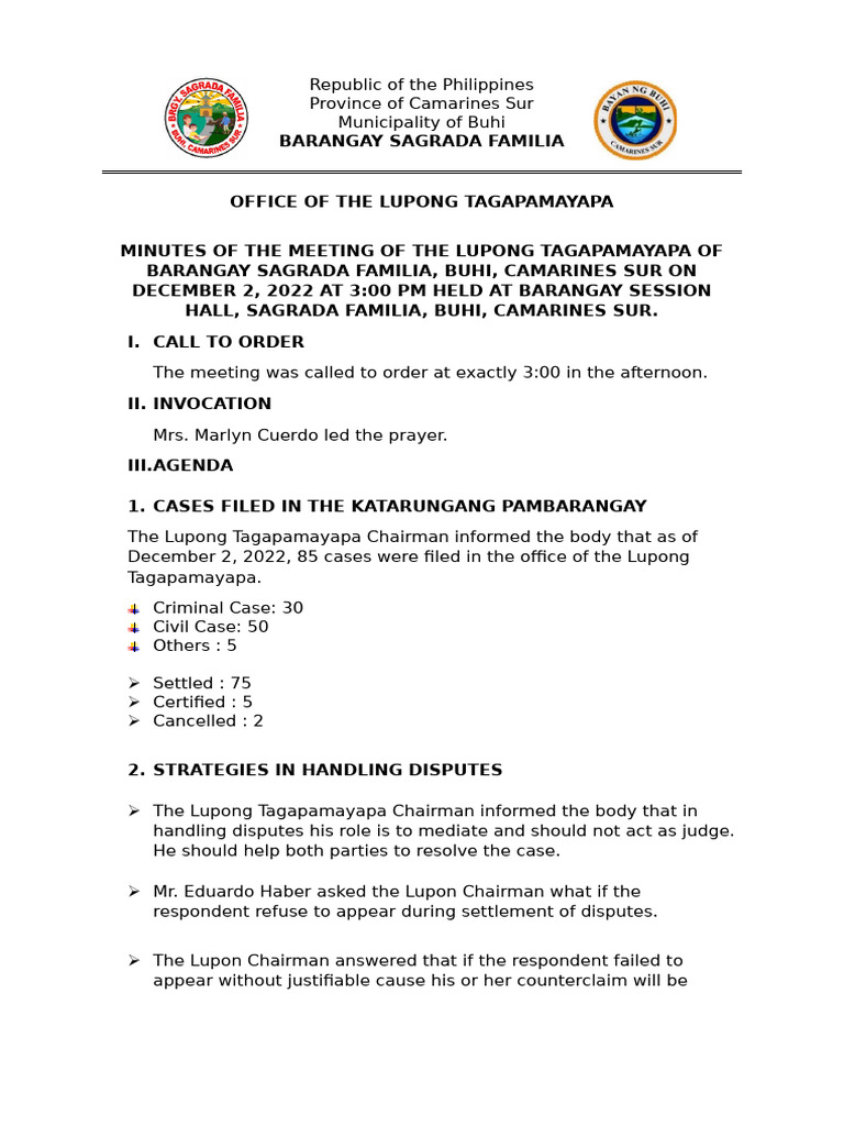 Lupon Meeting 1 | PDF