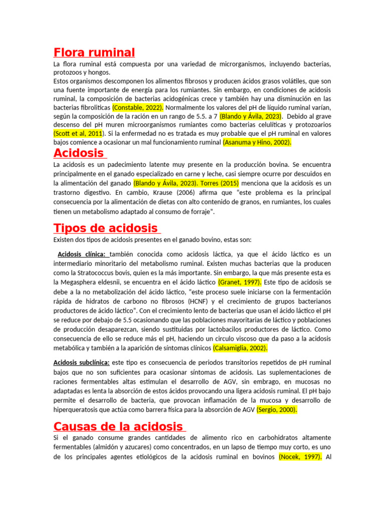 Acidosis ruminal en bovinos: causas y prevención | PDF | Ácido láctico ...