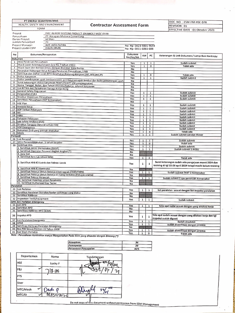 Contractor Assessment Form MOC 0338 | PDF
