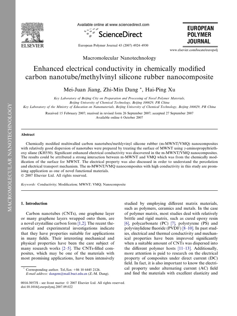 Enhanced Conductivity in MWNT/VMQ Nanocomposites | PDF | Nanocomposite ...