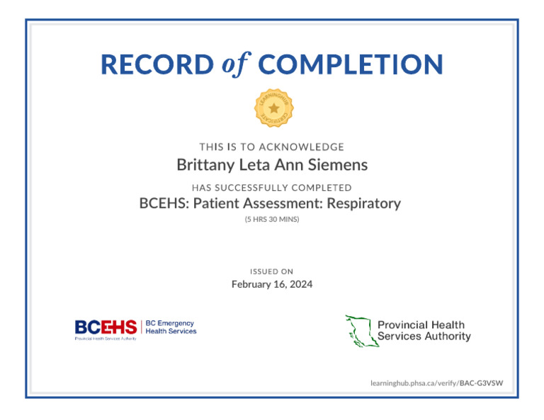 BCEHS Respiratory Patient Assessment Guide | PDF