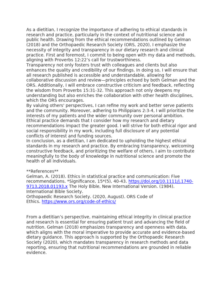 Secondary Post response | PDF | Integrity | Dietitian
