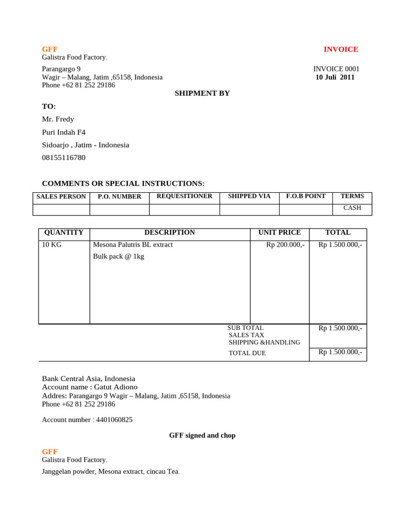 GFF Invoice 31mei | PDF