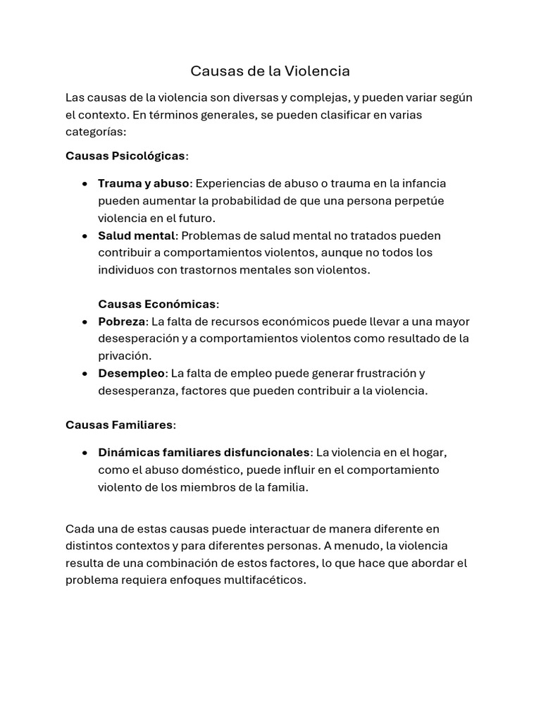 Causas y Consecuencias de la Violencia | PDF | Violencia | Abuso sexual