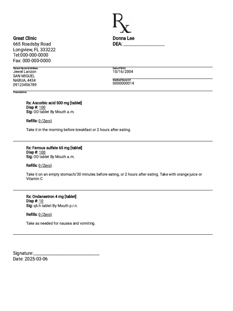 Patient Prescription Details for Jewel Lanzon | PDF