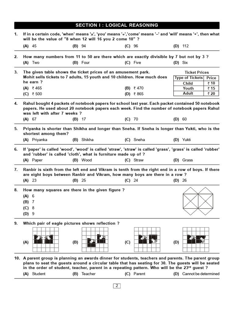 Class 7 Logical Reasoning Questions | PDF | Area | Length